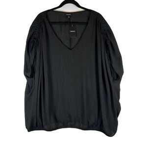 NWT Torrid‎ 4X Deep Black Georgette Dolman Shirring Tie Detail Blouse